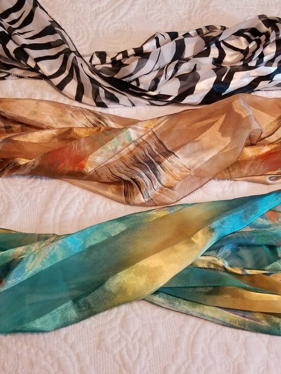 unknown Accessories - Vintage Long Silky Scarves 3 Women’s Fashion Scarves Animal Print, Abstract Wrap